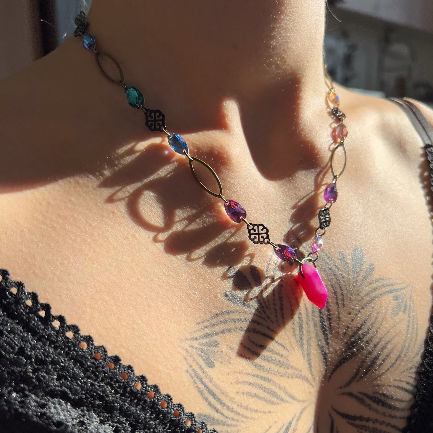 Mystic Pink Agate Necklace (one of a kind)
