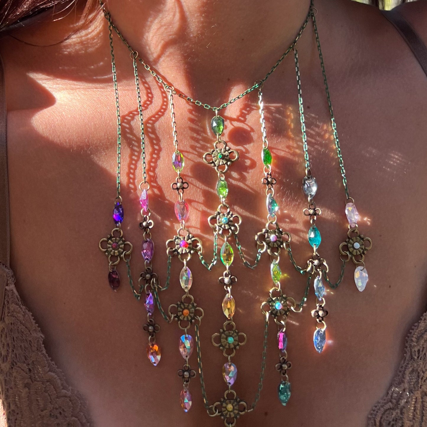 Stained Glass Necklace in Enchanted Moss