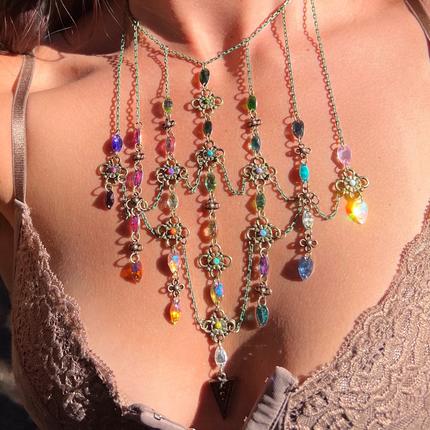 Stained Glass Necklace in Enchanted Moss