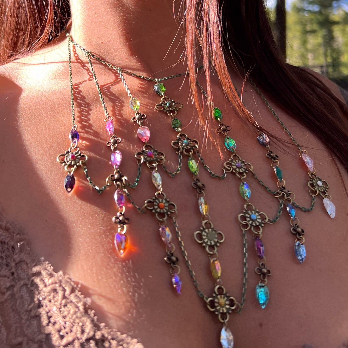 Stained Glass Necklace in Enchanted Moss