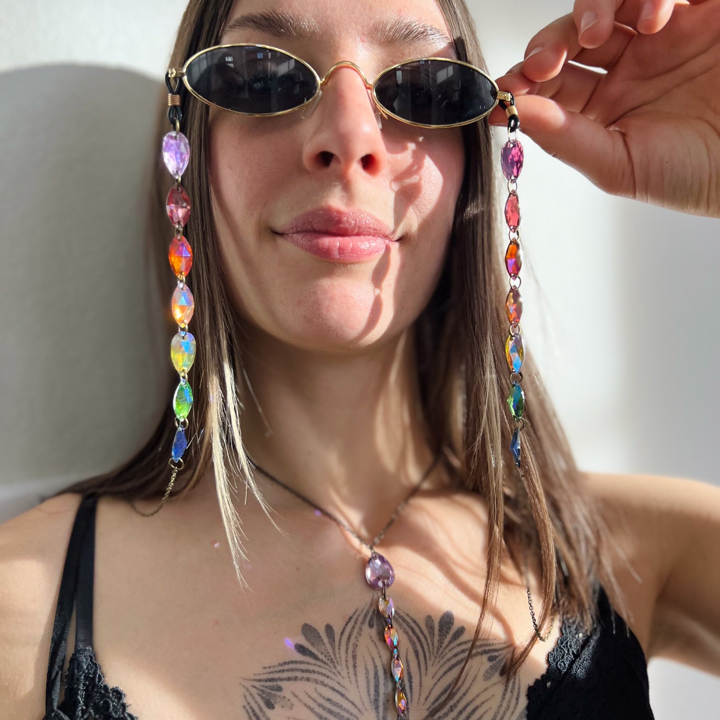 Ready To Ship Chunky Crystal Rainbow Glasses chain