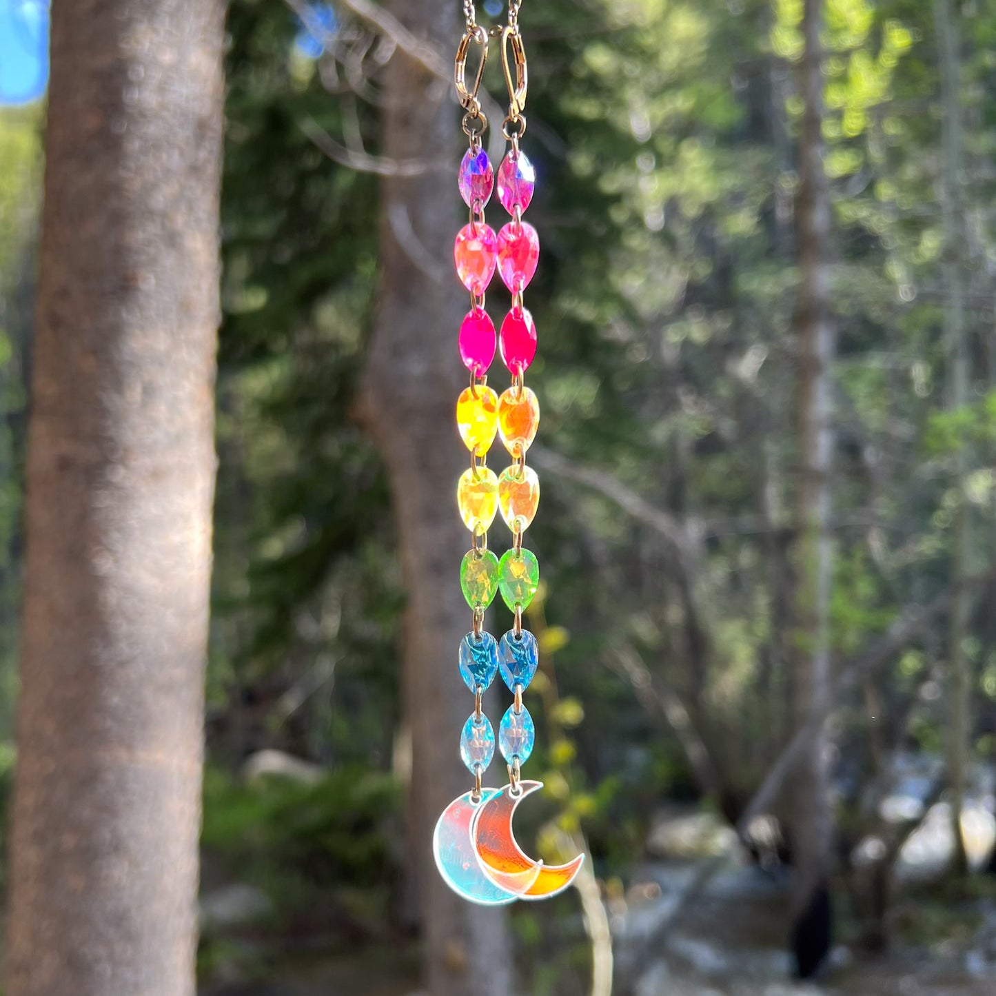 Lunar Rainbow Neon Earrings (one of a kind)