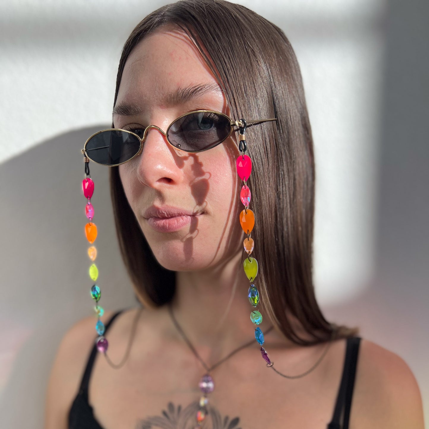 Ready to Ship Neon UV Light Reactive Glasses Chain