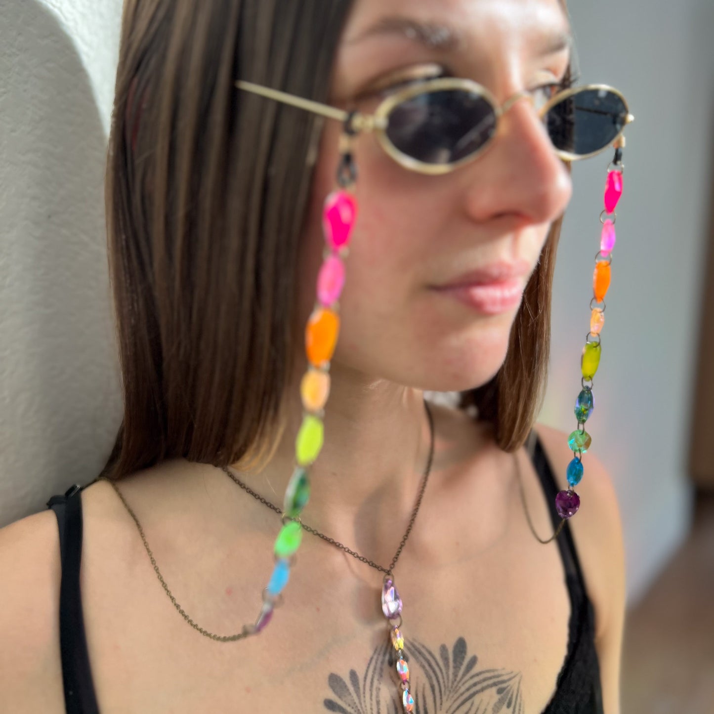 Ready to Ship Neon UV Light Reactive Glasses Chain
