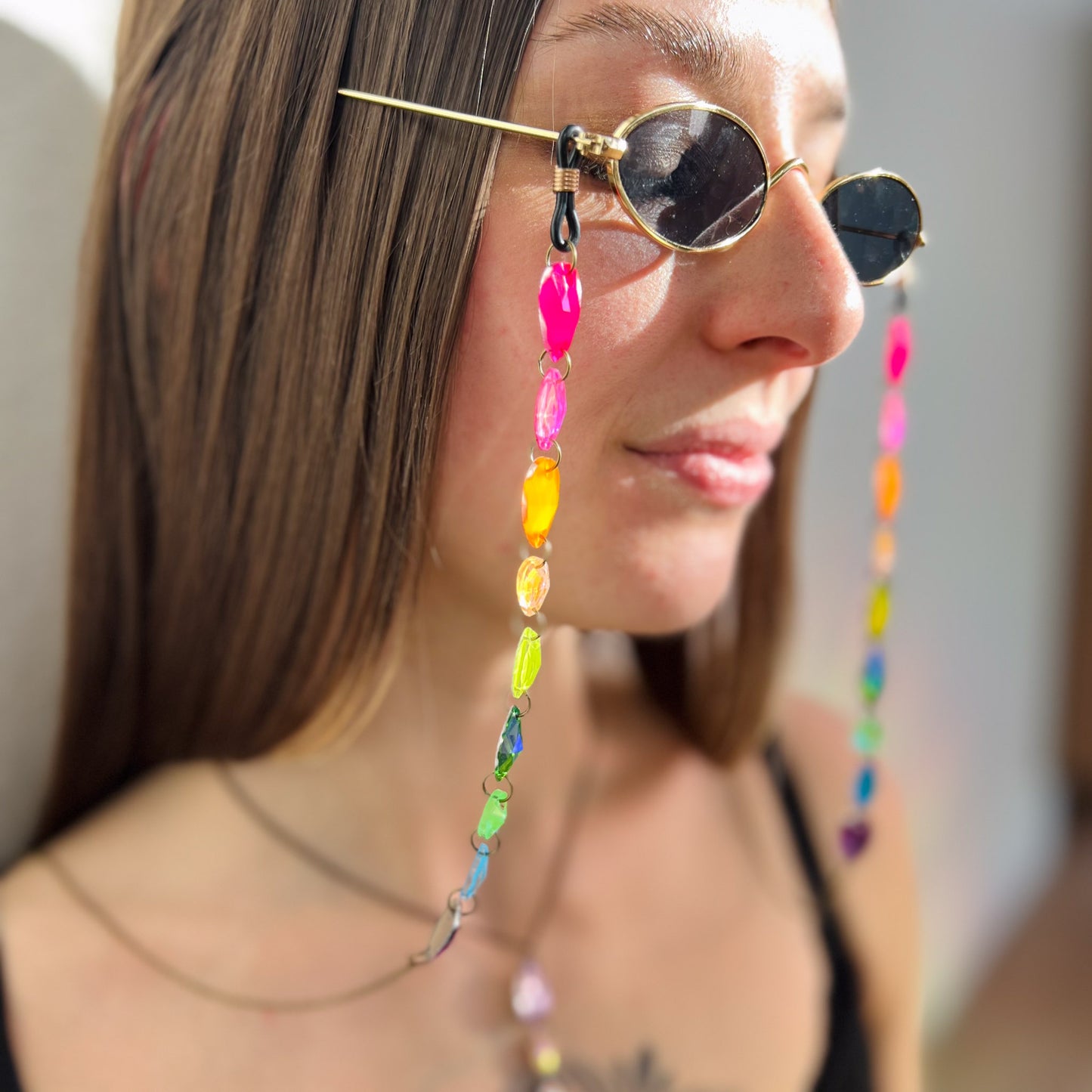 Ready to Ship Neon UV Light Reactive Glasses Chain