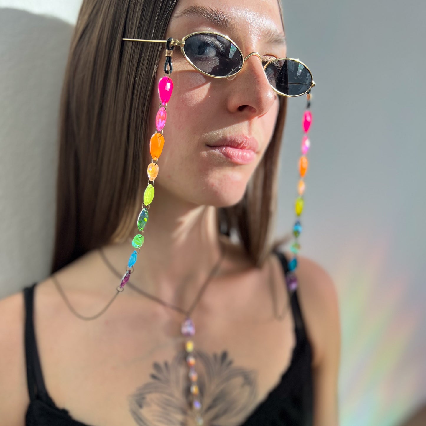 Ready to Ship Neon UV Light Reactive Glasses Chain