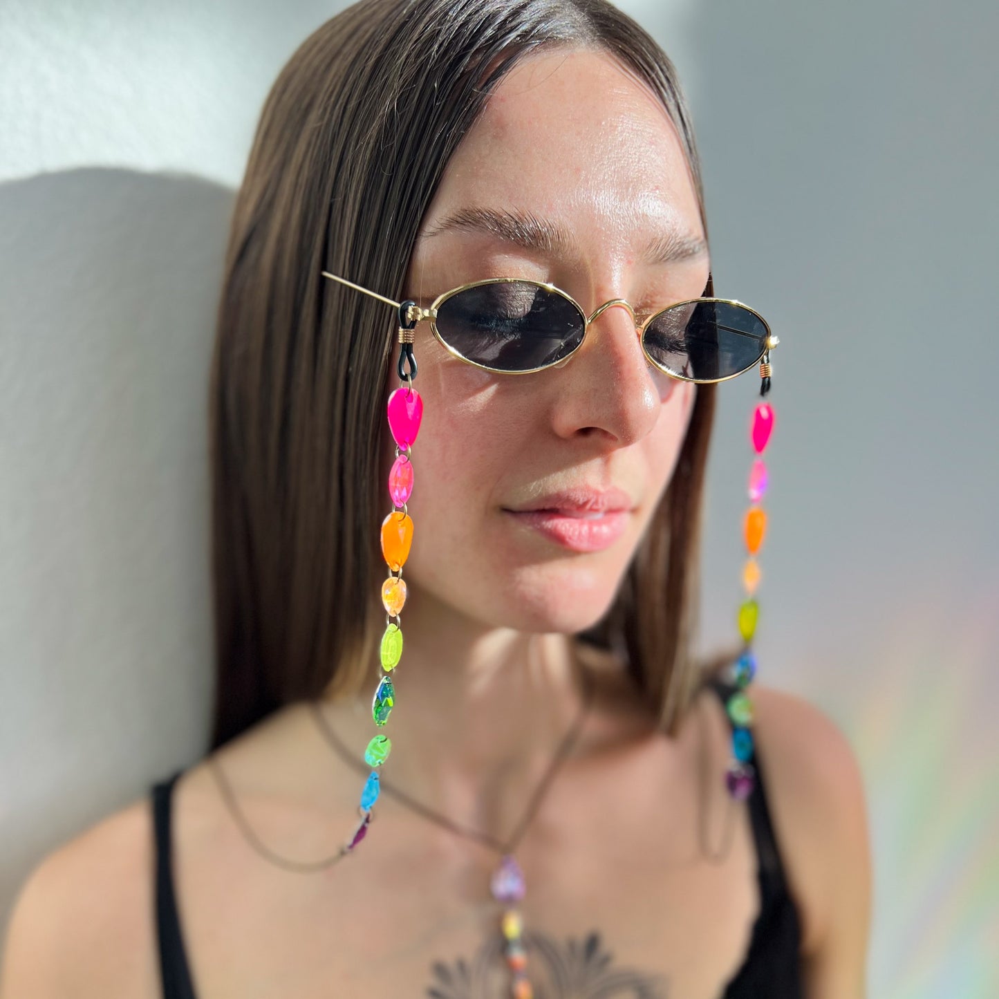 Ready to Ship Neon UV Light Reactive Glasses Chain
