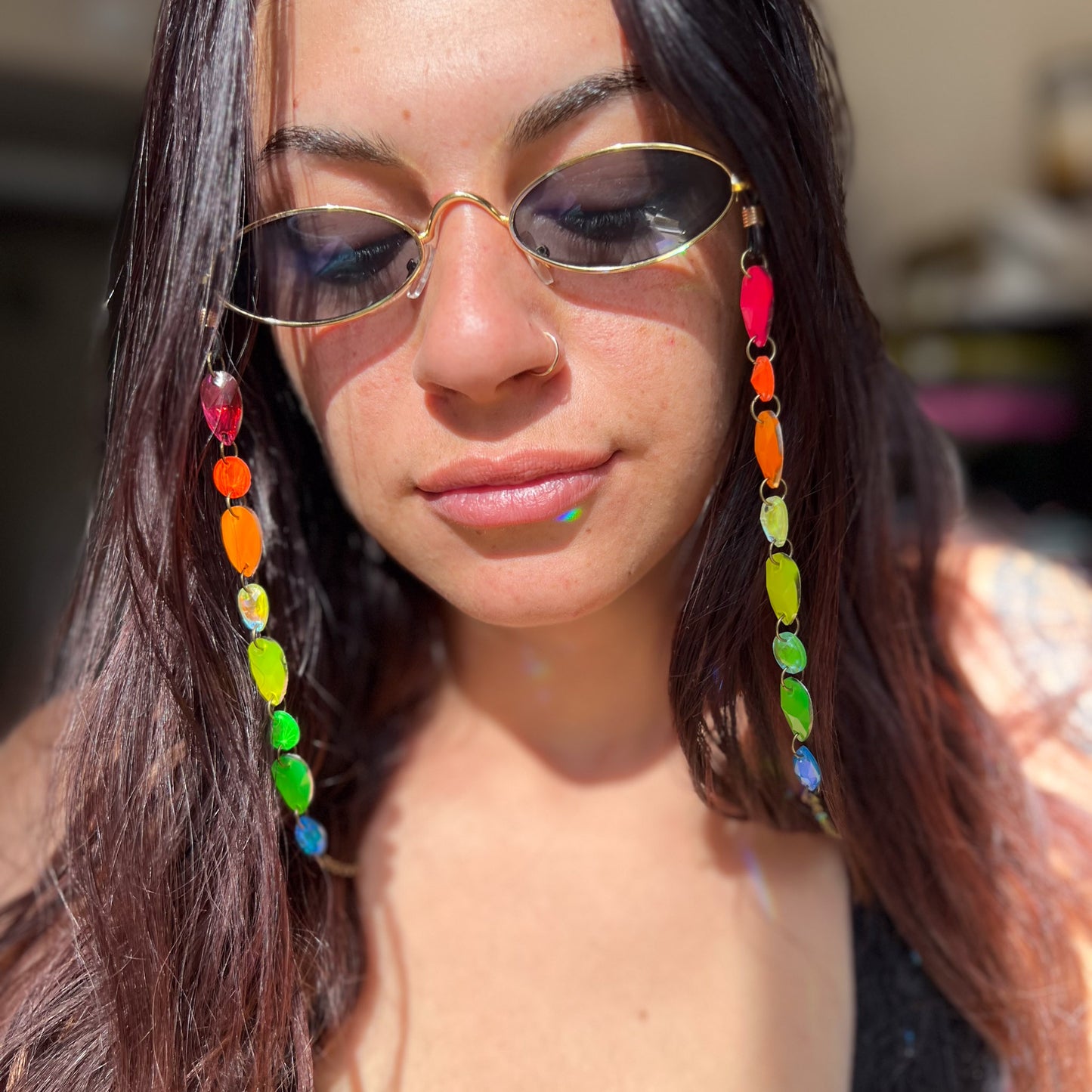 Ready to Ship Neon UV Light Reactive Glasses Chain