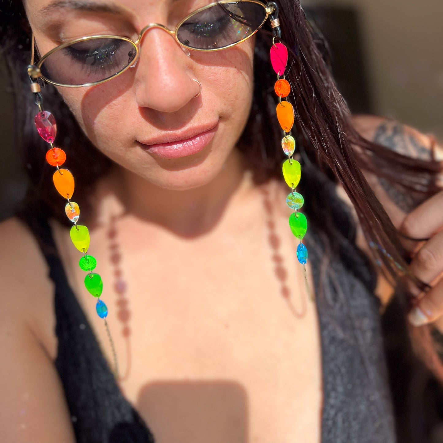 Ready to Ship Neon UV Light Reactive Glasses Chain