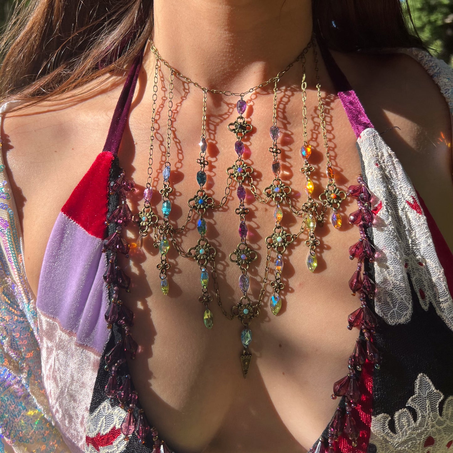 Stained Glass Necklace in Rose Garden