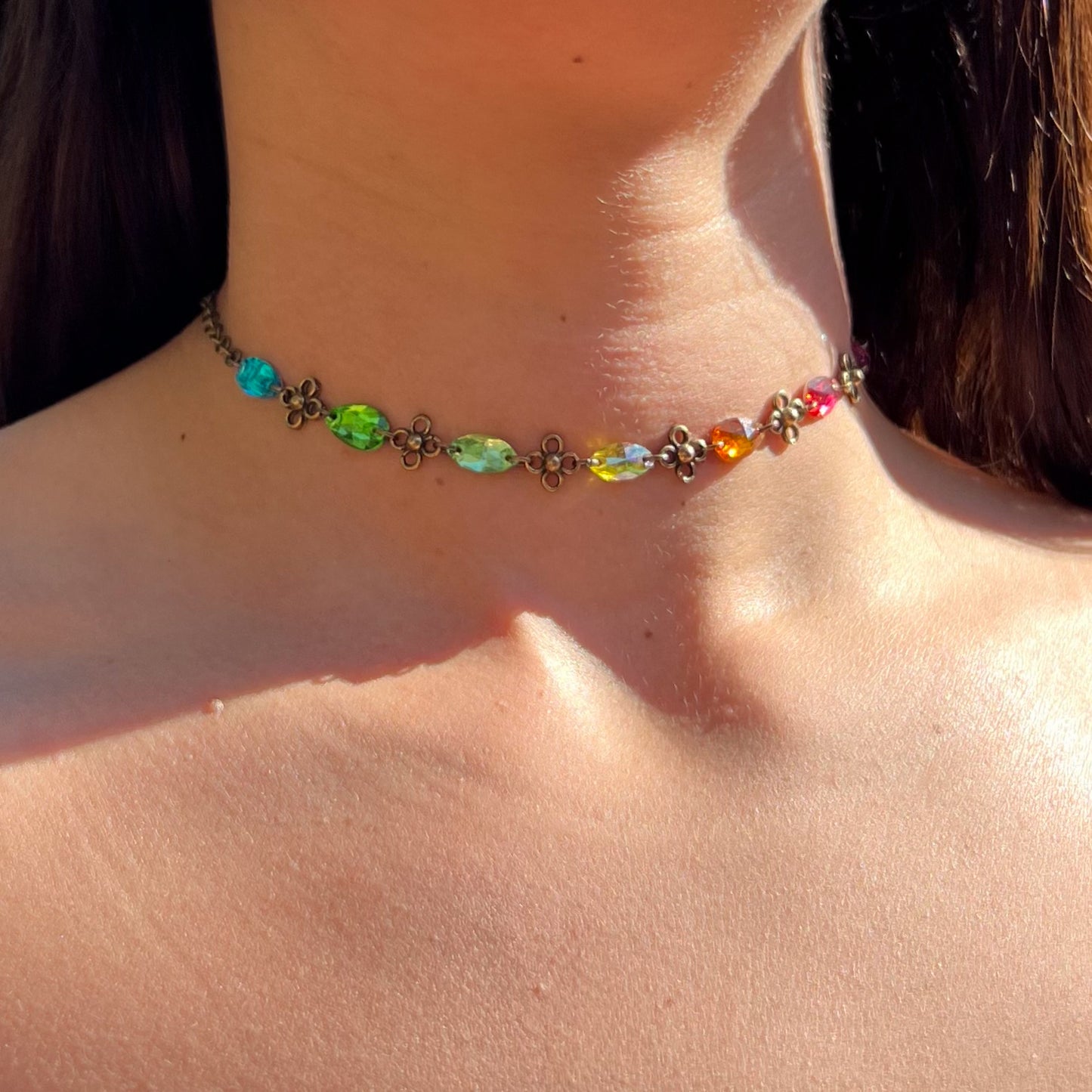 Brass Link Choker in Rainbow Daydream
