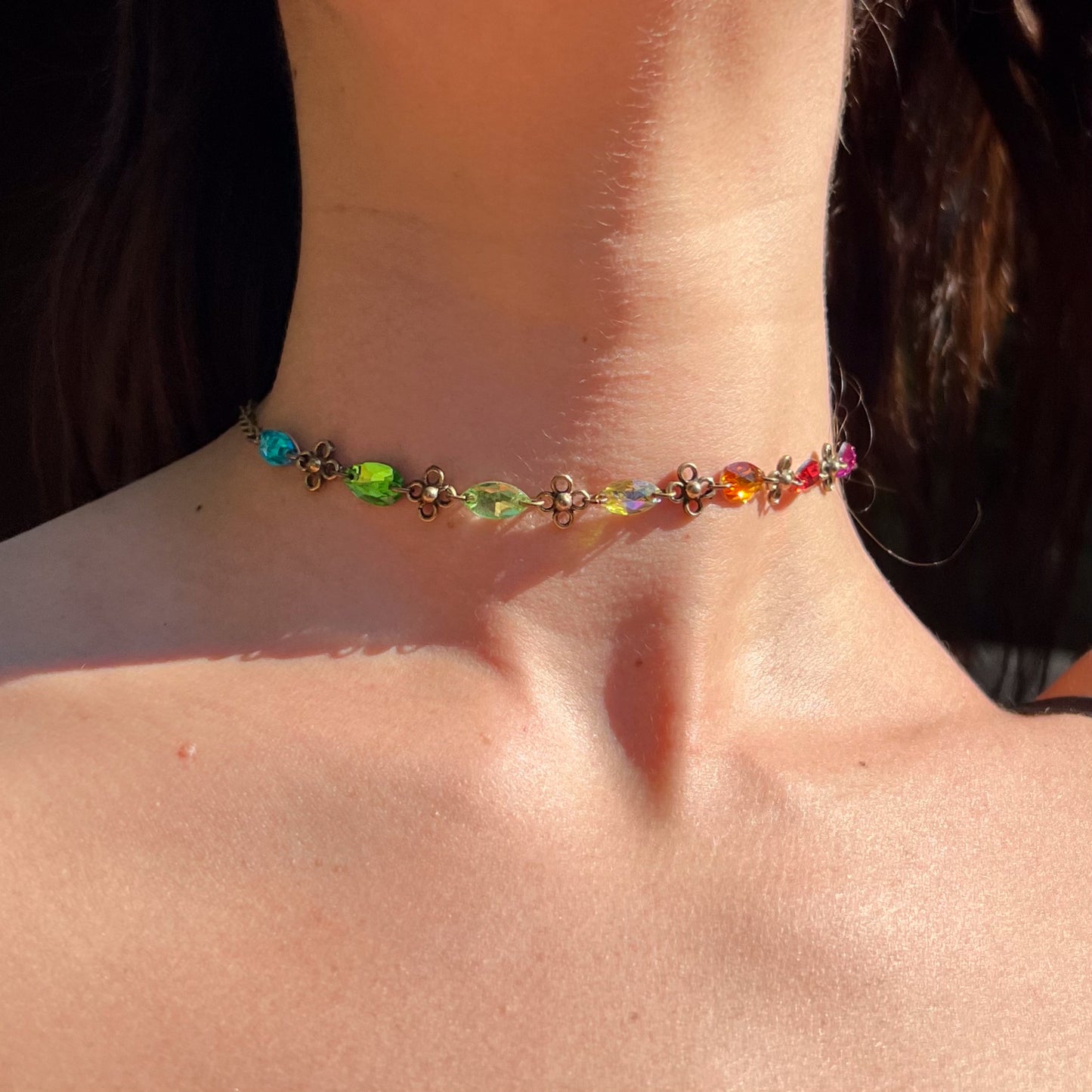Brass Link Choker in Rainbow Daydream