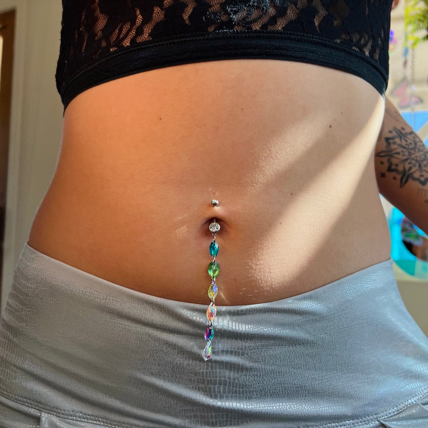 Opal Breeze Belly Ring in Silver Stainless Steel