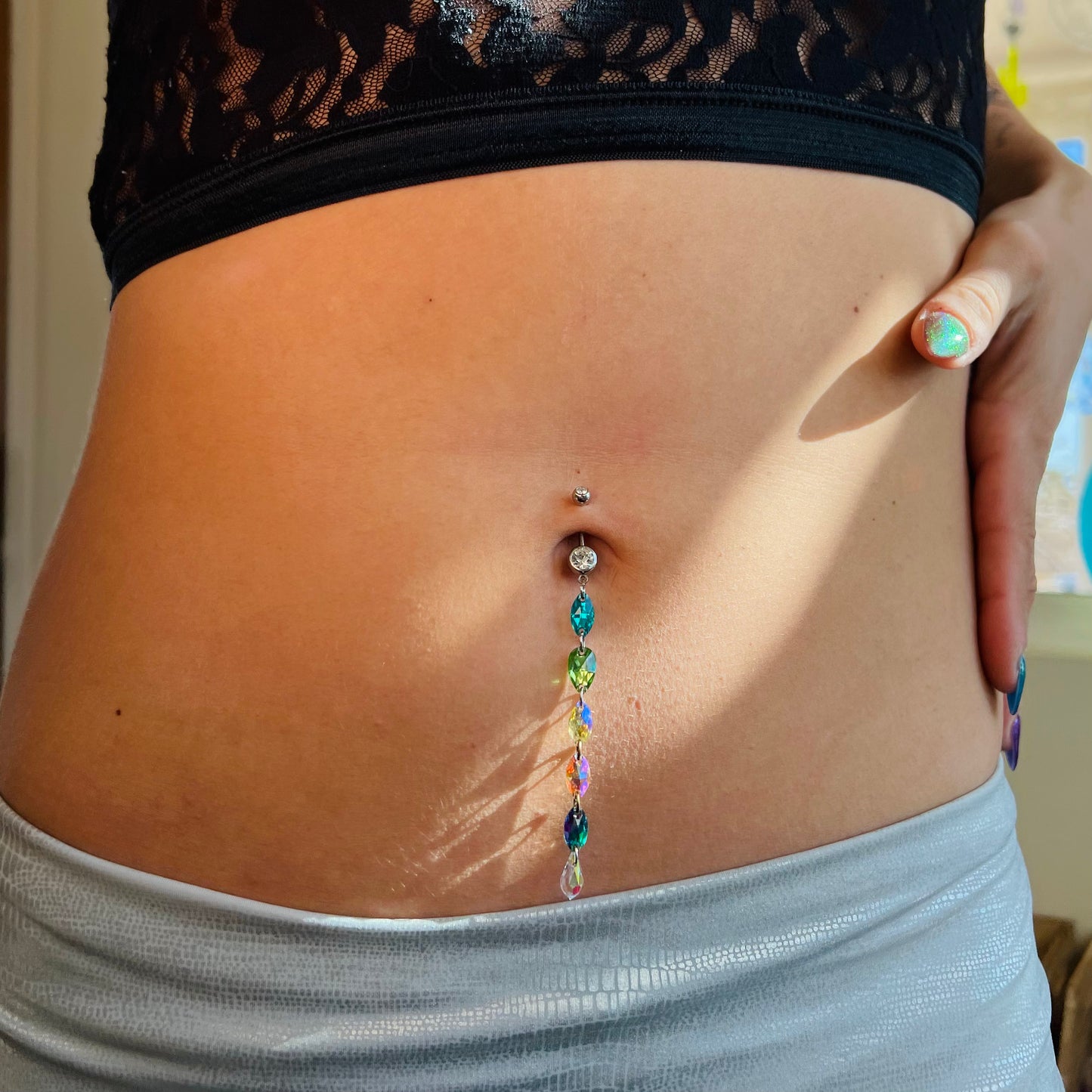 Opal Breeze Belly Ring in Silver Stainless Steel