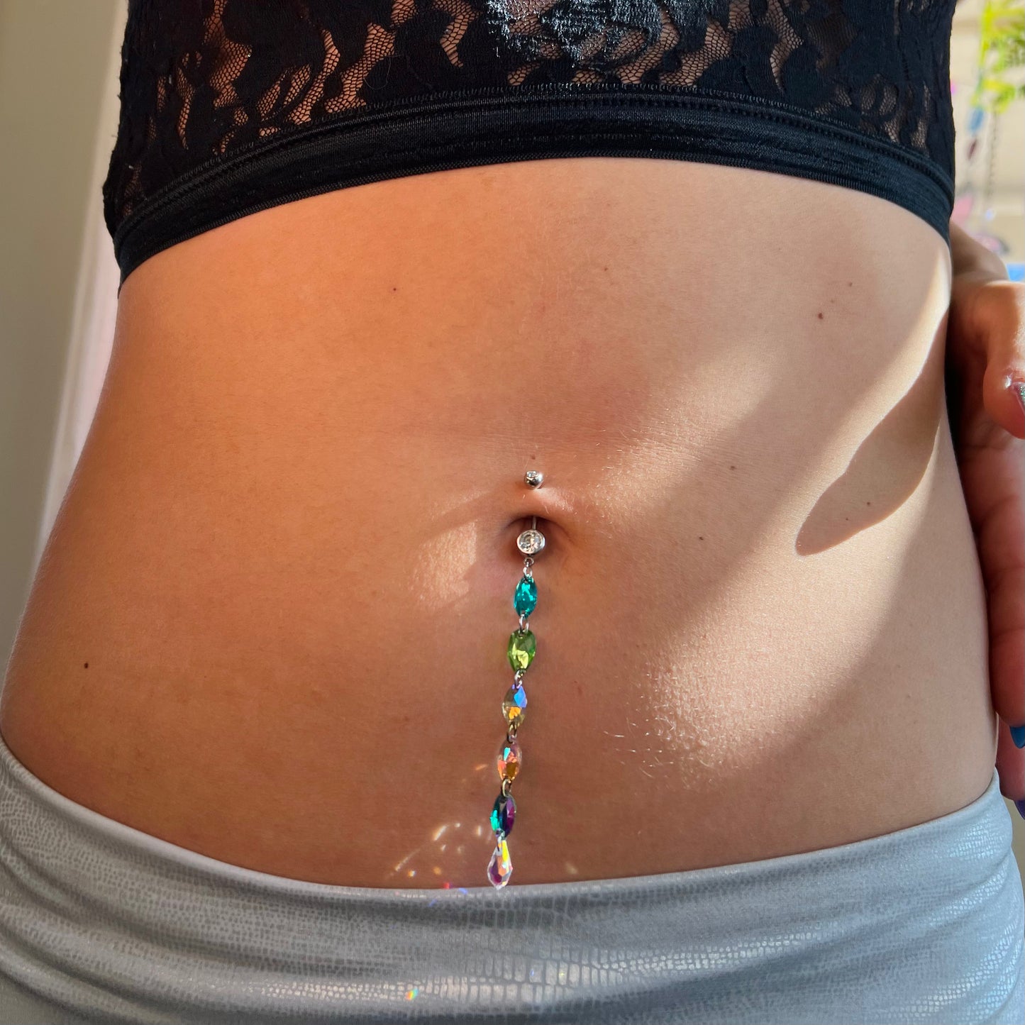 Opal Breeze Belly Ring in Silver Stainless Steel
