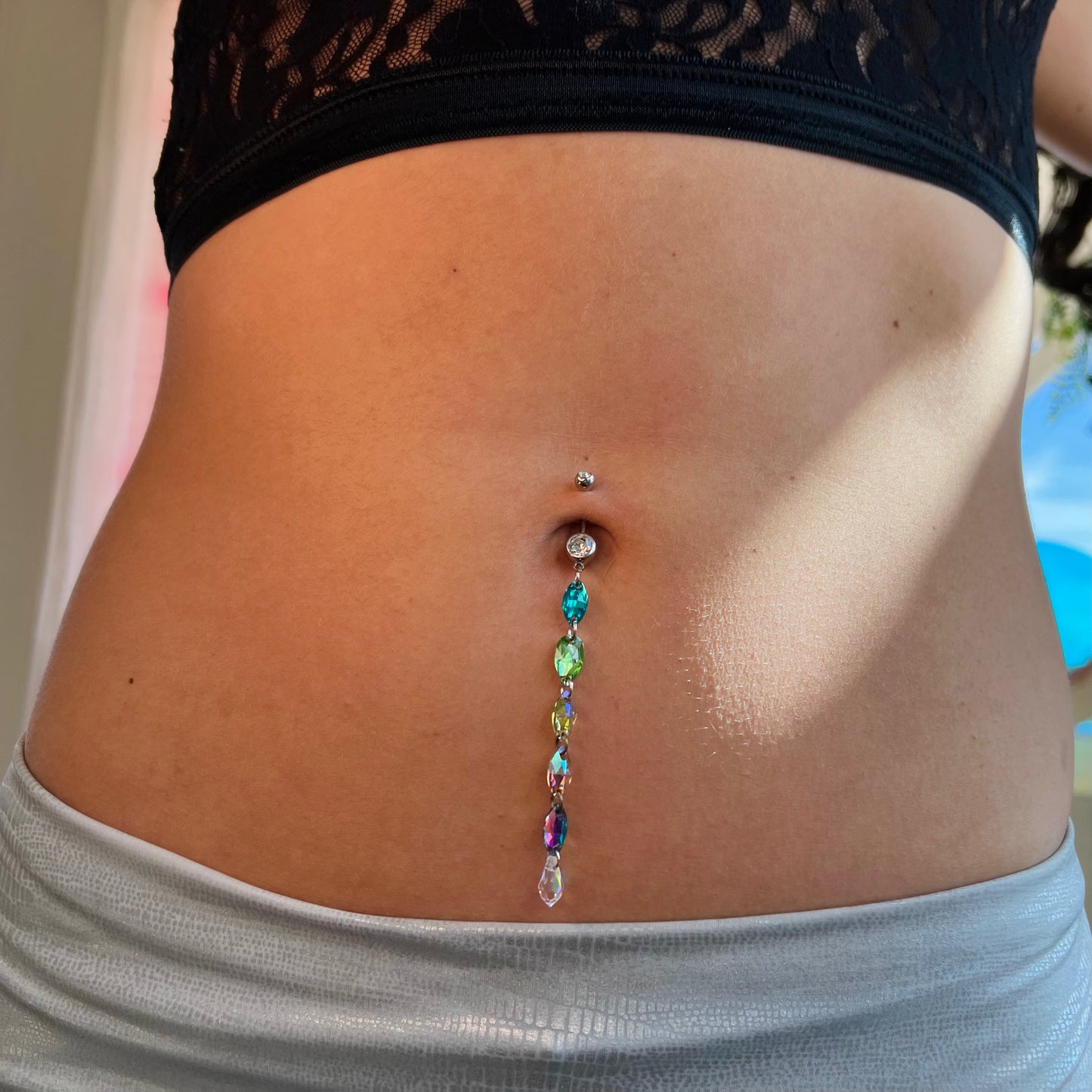Opal Breeze Belly Ring in Silver Stainless Steel