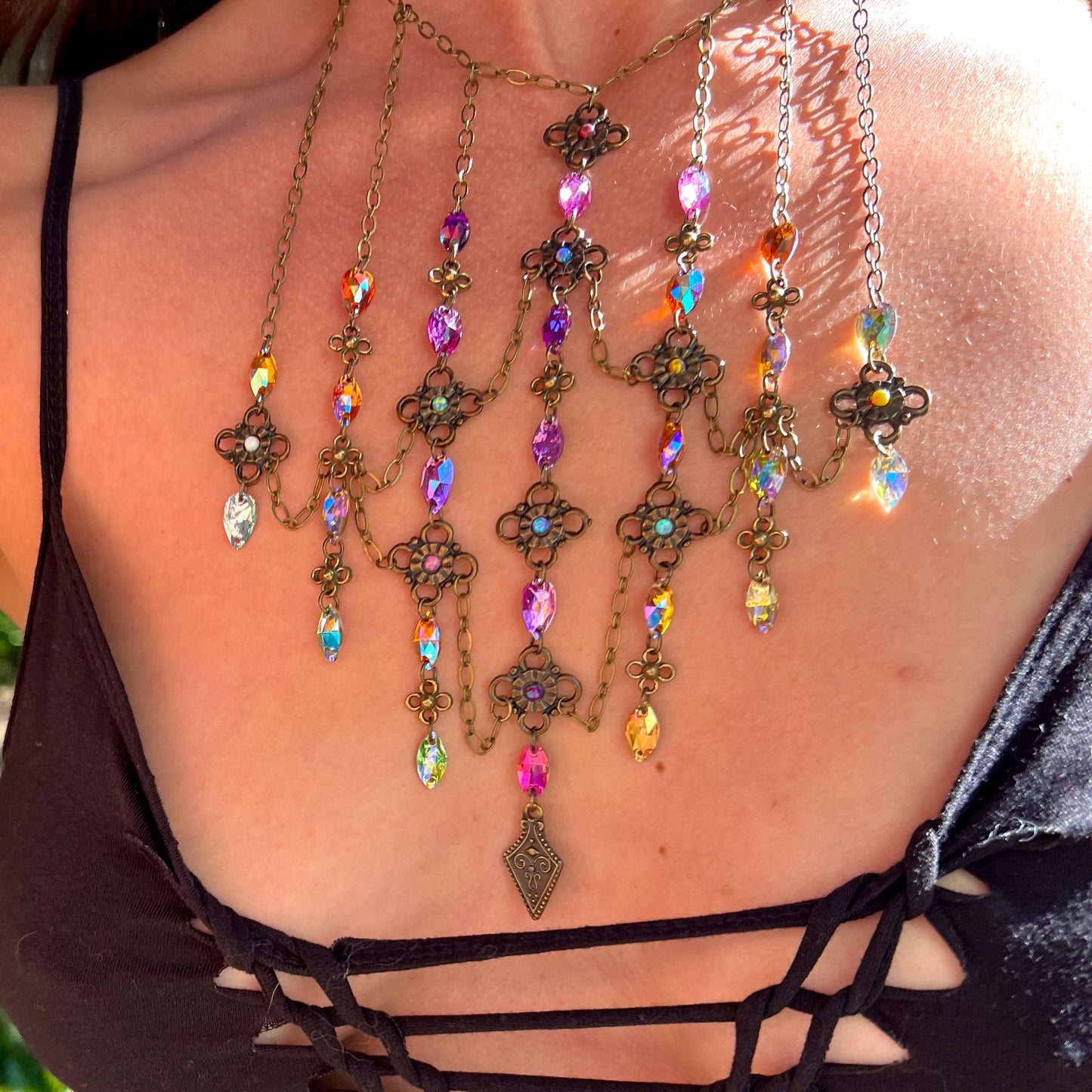 Stained Glass Necklace in Sunset Waves