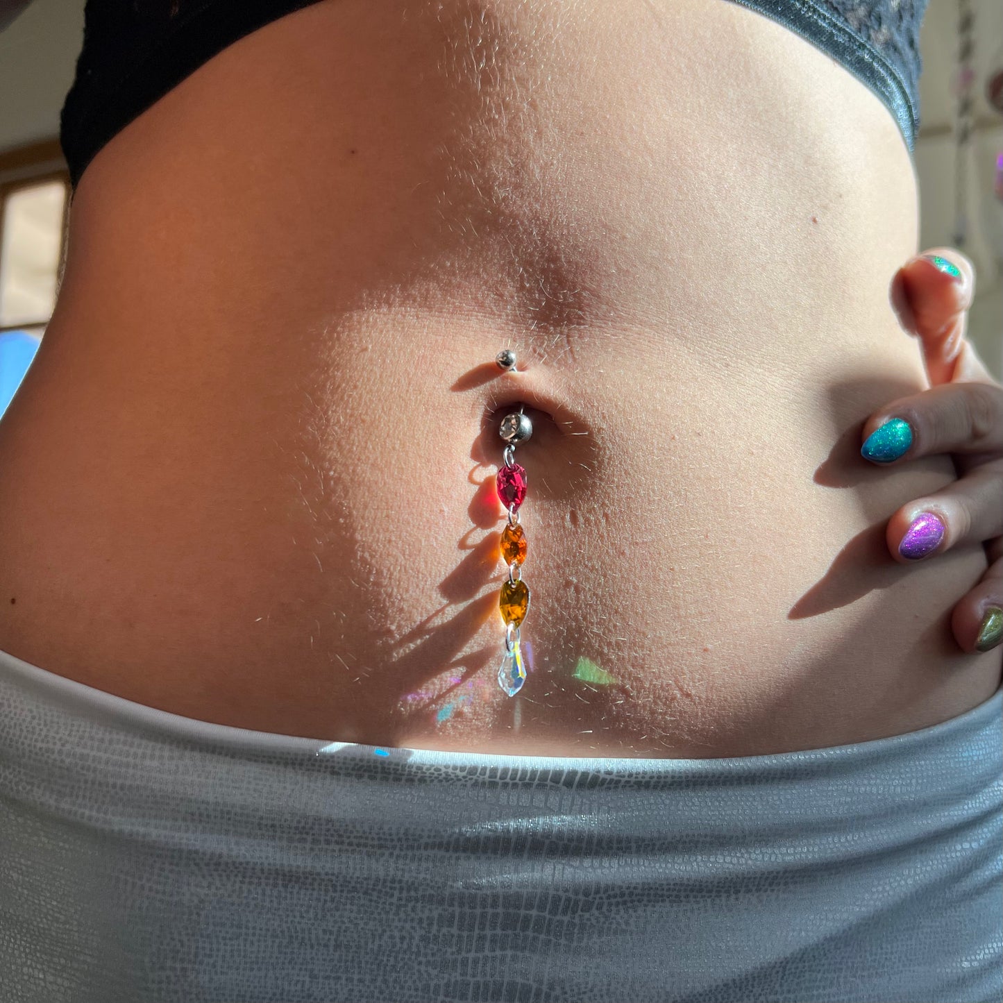 Firefly Glow Belly Ring in Silver Stainless Steel