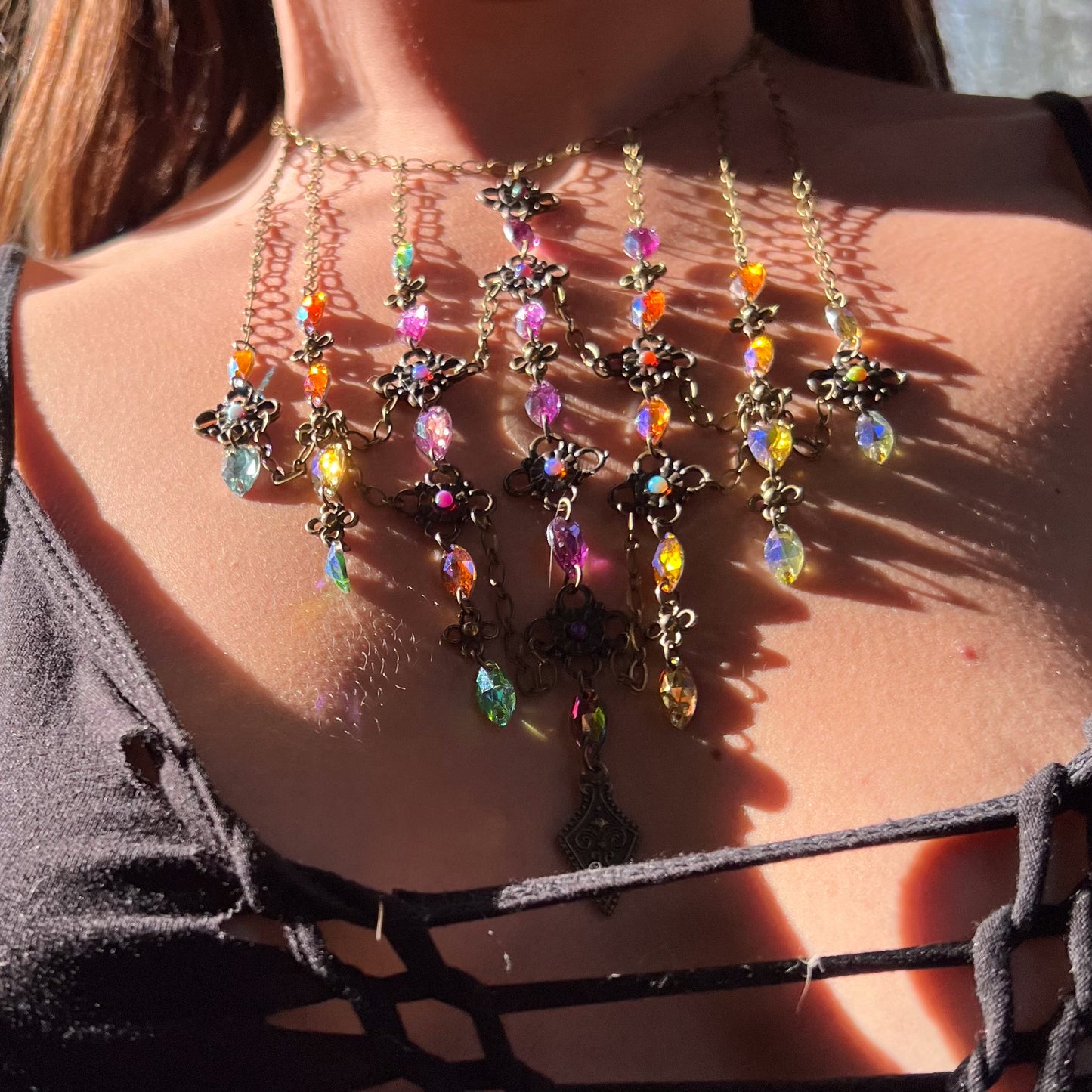 Stained Glass Necklace in Sunset Waves