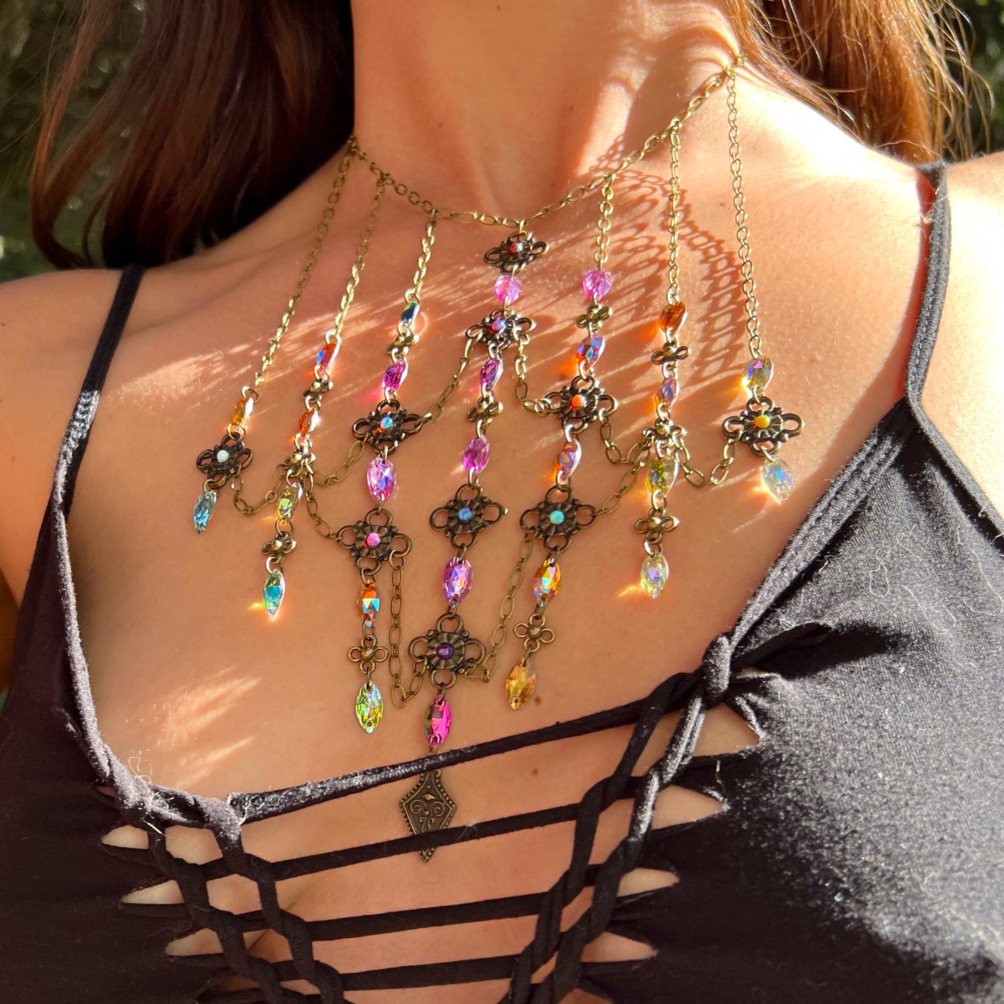 Stained Glass Necklace in Sunset Waves