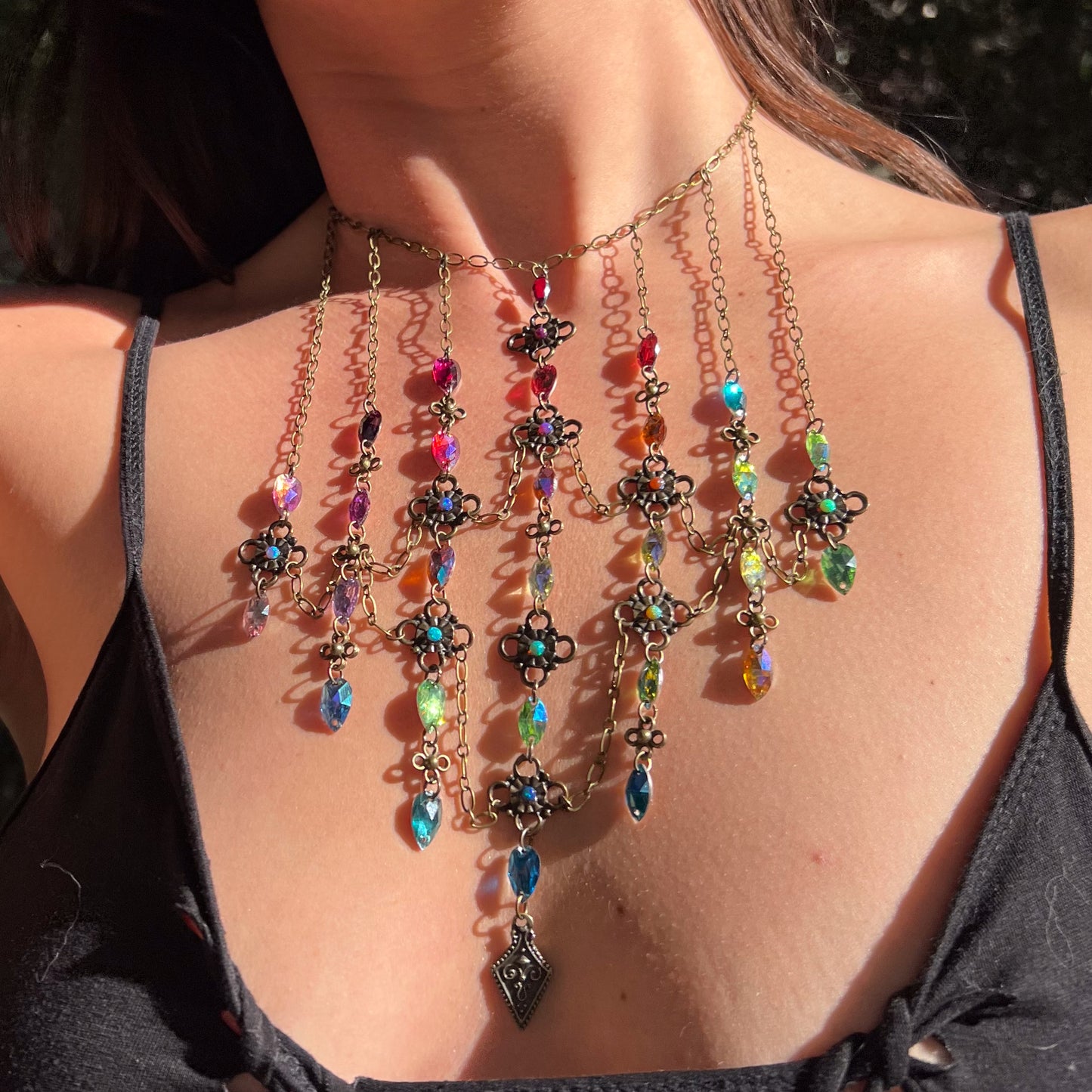 Stained Glass Necklace in Rainbow Tundra