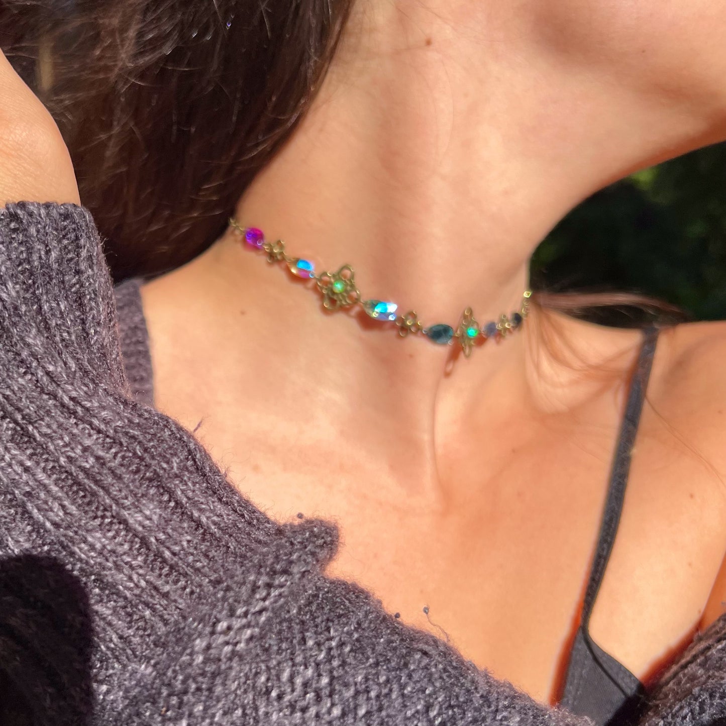 Brass Link Choker Necklace in Gravity