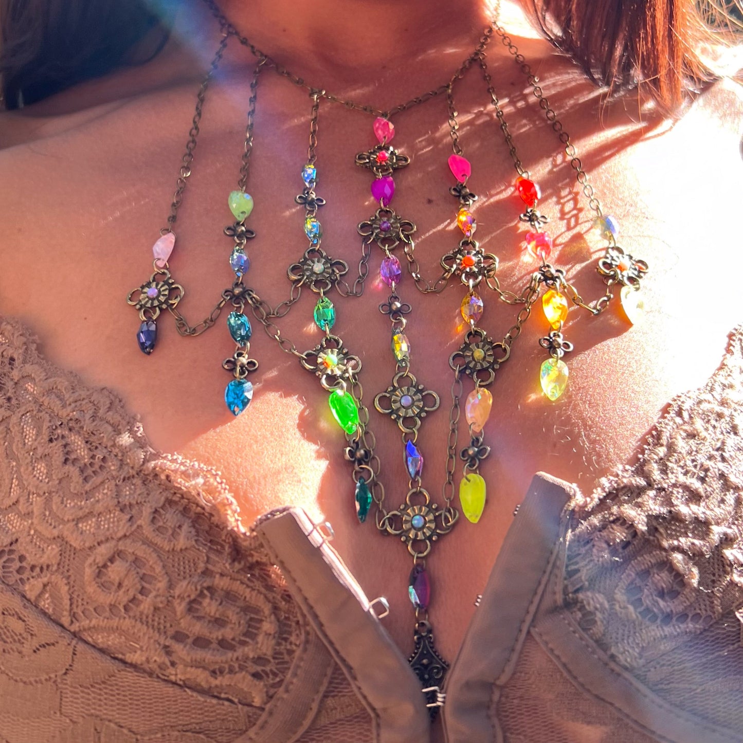 Stained Glass Necklace in Electric Forest