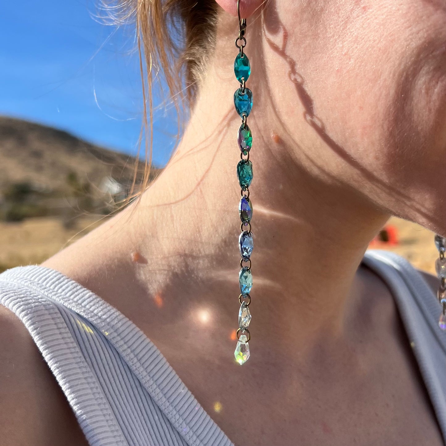 Long Earrings in Blue Skies