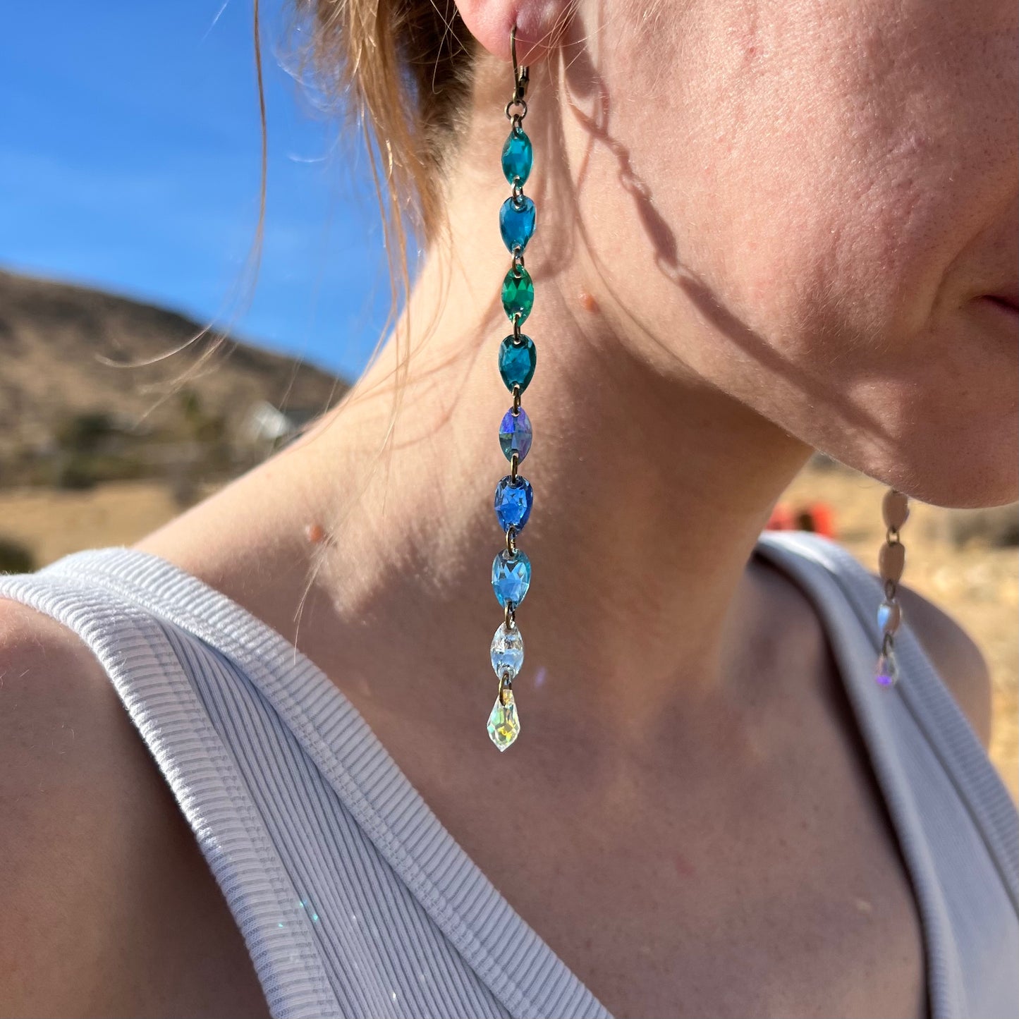 Long Earrings in Blue Skies