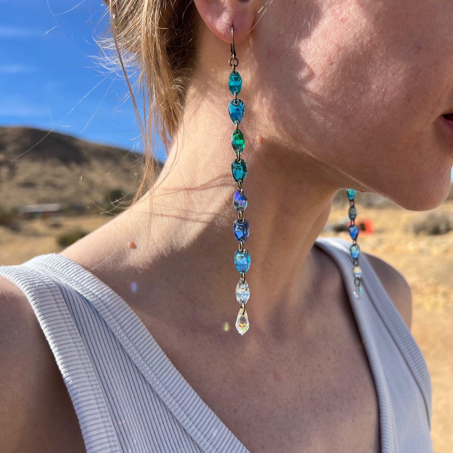 Long Earrings in Blue Skies