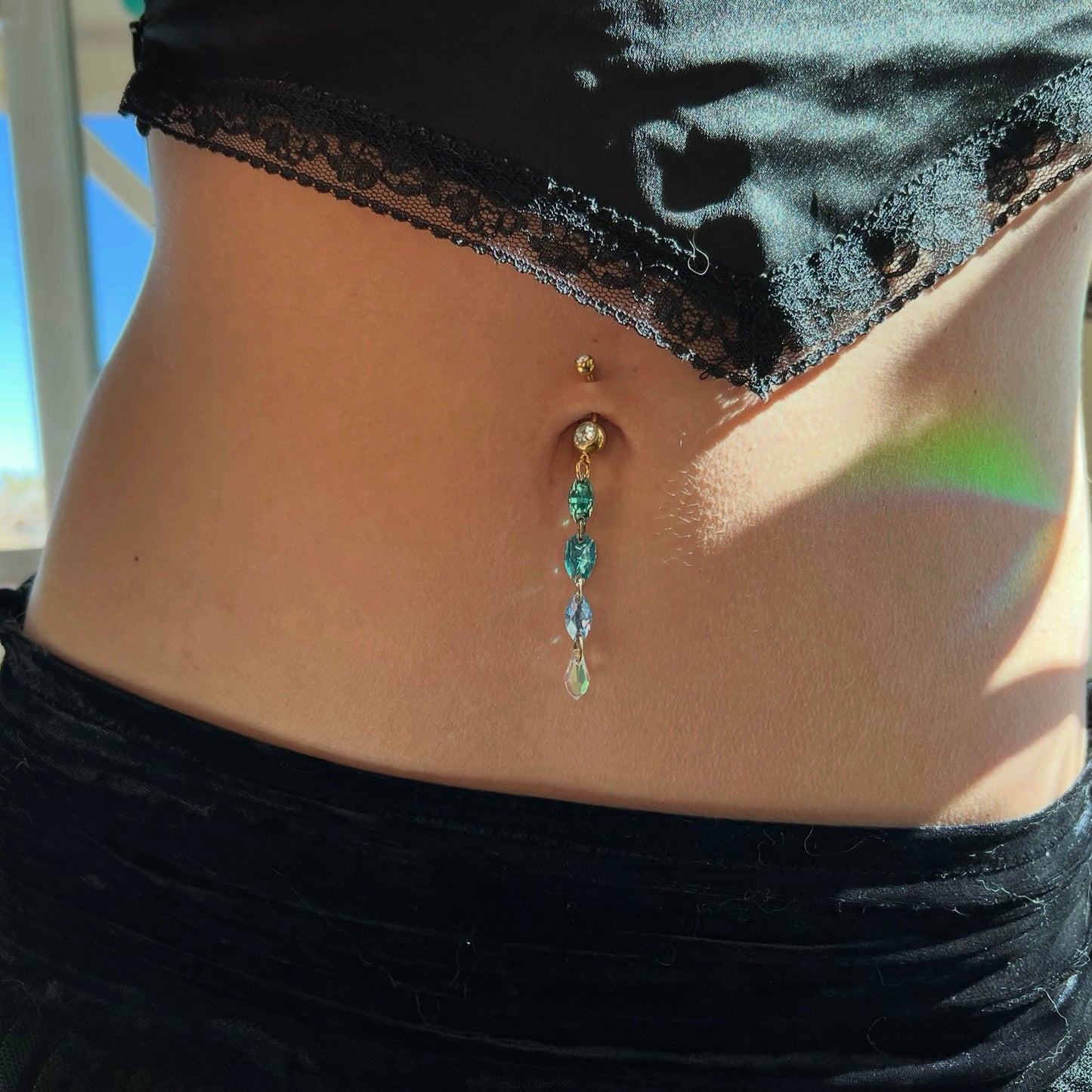 Frosted Petal Belly Ring in Gold Stainless Steel