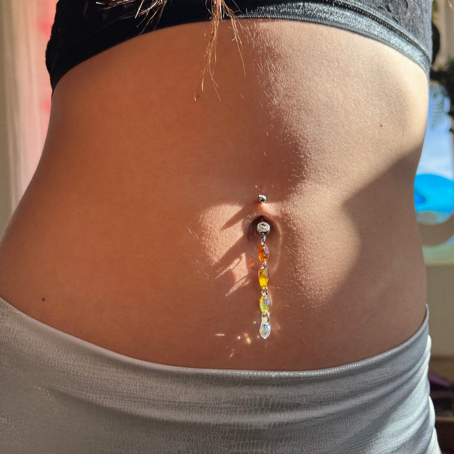 Cosmic Sun Belly Ring in Silver Stainless Steel