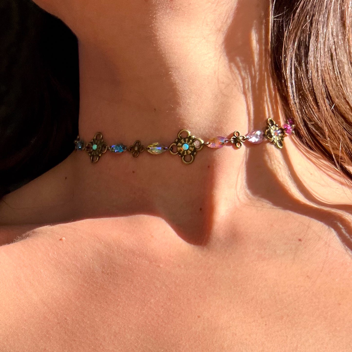 Brass Link Choker Necklace in Portal